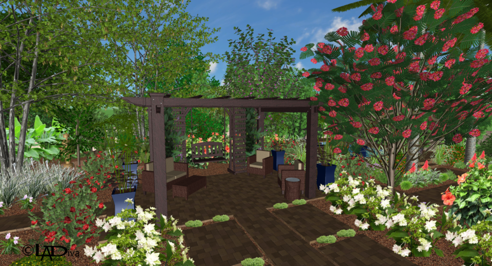 Tropical & Productive Backyard Paradise with New Pool Design - Chandler, AZ ©LADiva Artistry Landscape Design Solutions, specializing in edible & tropical garden design in Gilbert, AZ. Featuring Custom 2D Color Master Landscape Design Plans and 3D Virtual Walkthrough Tours. Cultivating beautiful, productive oases in the greater Phoenix, Arizona area showcasing tropical trees, fruit trees, edible plants & herbs in low maintenance, stunning gardens.